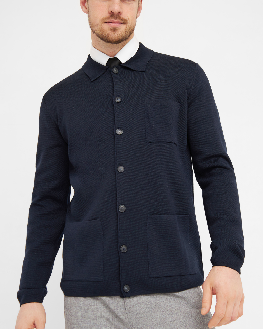 Manchester cardigan med knapper og skjortekrave