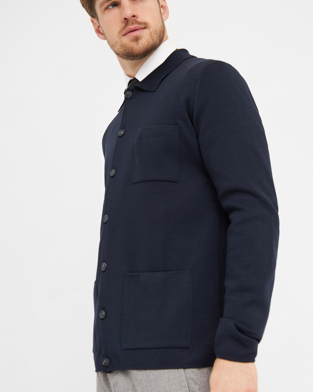 Manchester cardigan med knapper og skjortekrave