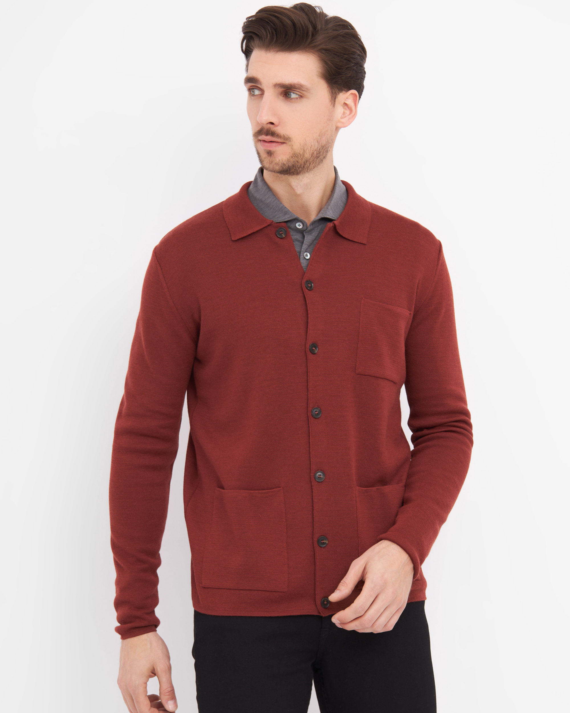 Manchester cardigan med knapper og skjortekrave