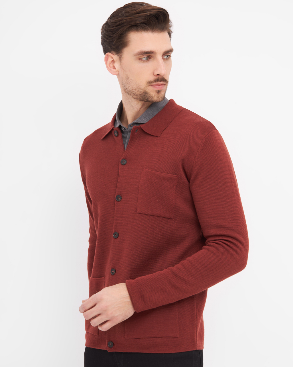 Manchester cardigan med knapper og skjortekrave