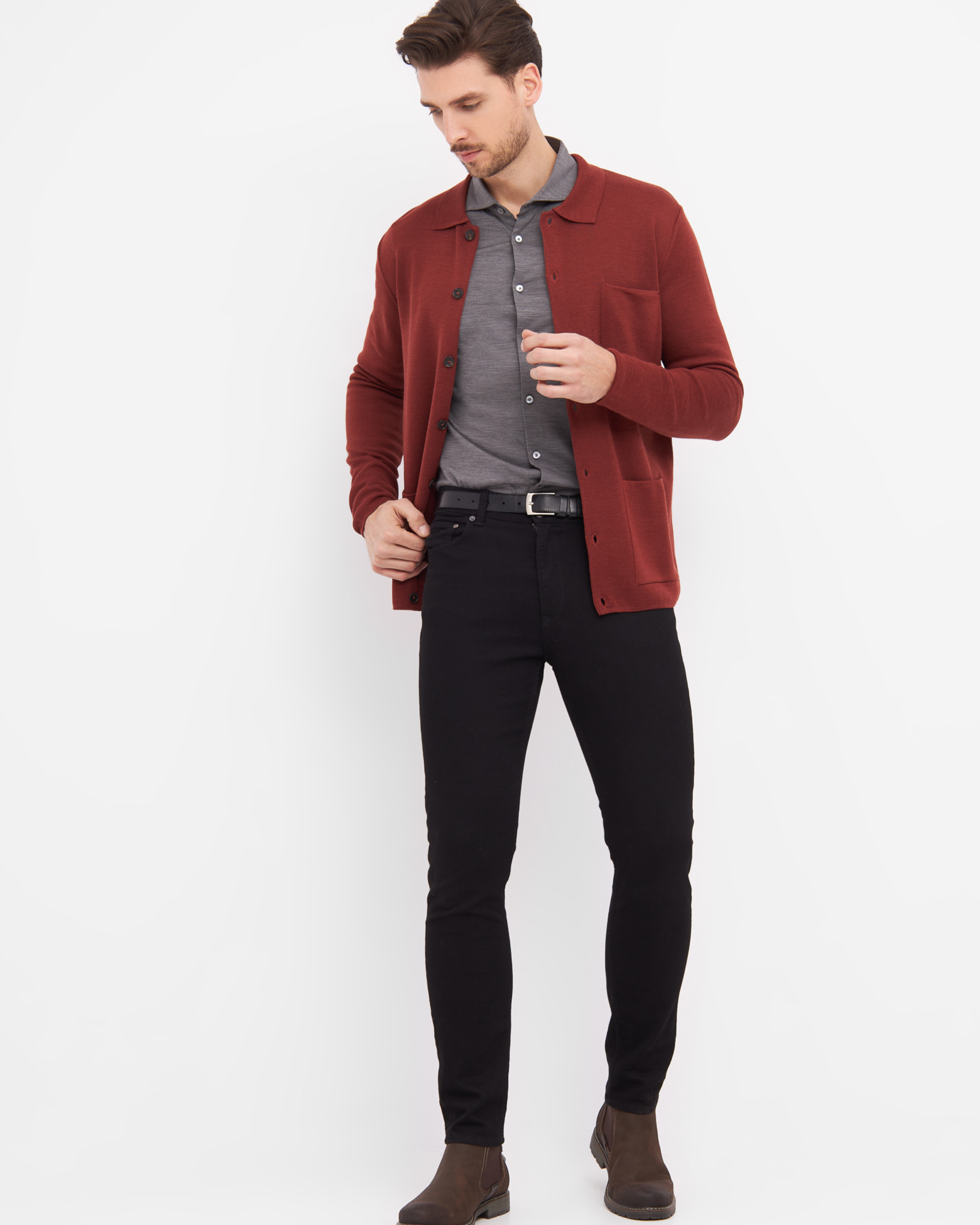 Manchester cardigan med knapper og skjortekrave